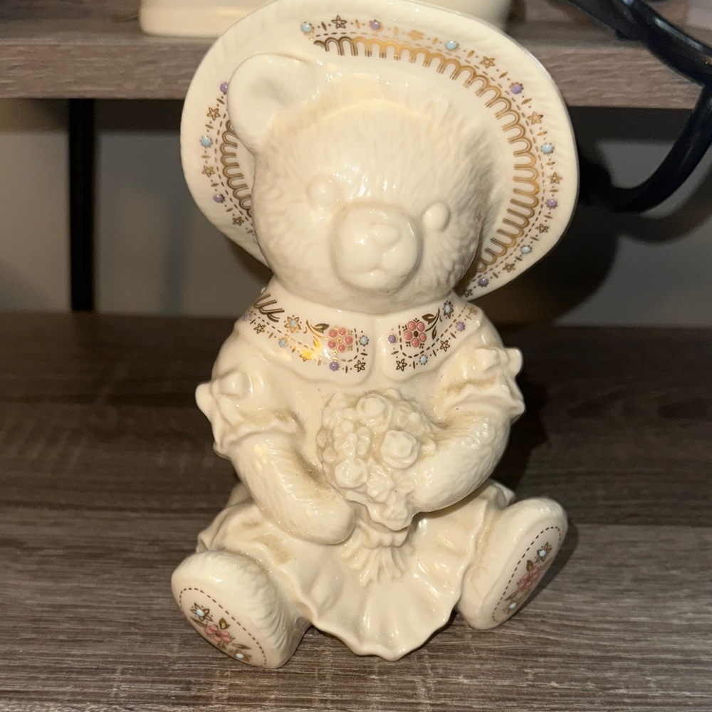 Lenox Cream Bear Figurine with Floral Accents